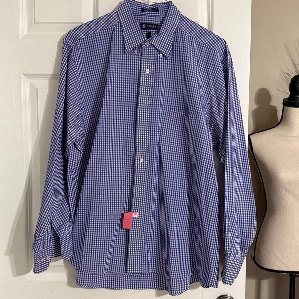 Chaps Navy and Purple Gingham Long Sleeve Shirt